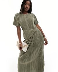 ASOS - Short Sleeve Plisse Twist Skirt Midi Dress - Lyst