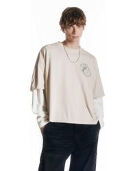 Pull&Bear - T-shirt à imprimé graphique et manches effet superposé - sable - Lyst