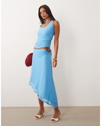 ASOS - Co-ord Mesh Asymmetric Midi Skirt With Beaded Trim - Lyst