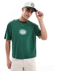ASOS - Camiseta Verde De Corte Cuadrado Extragrande Con Estampado Gráfico Deportivo En El Pecho De - Lyst