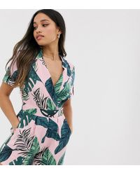 Miss Selfridge Utility Playsuit In Tropical Print - Blue