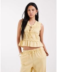 ONLY - Linen Blend Tie Front Ruched Top Co-ord - Lyst