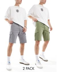Jack & Jones - Confezione da 2 paia di pantaloncini cargo grigi e kaki - Lyst