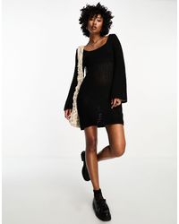 ASOS - Crochet Mini Dress With Flared Long Sleeves - Lyst