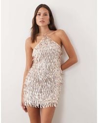 ASOS - All Over Embellished Halter Neck Mini Dress With Open Back - Lyst