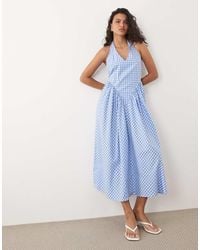 Y.A.S - Halter Neck Waist-detail Gingham Maxi Dress - Lyst