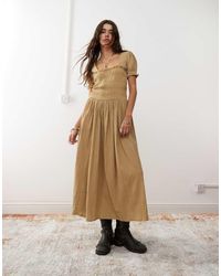 Reclaimed (vintage) - Maxi Dress With Pull Sleeve And Ruched Bodice - Lyst