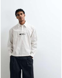 ASOS - Boxy Oversized Poplin Stripe Polo Shirt With Embroidery - Lyst