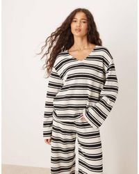 ASOS - Top oversize manches longues d'ensemble en maille à rayures avec col v - et blanc - Lyst