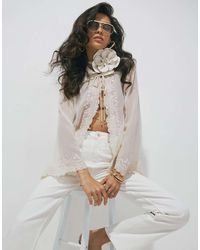 River Island - Embellished Tie Neck Sheer Blouse - Lyst