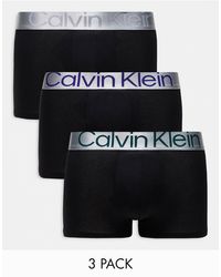 Calvin Klein - Steel 3-pack Trunks With Contrast Logo Waistband - Lyst