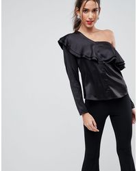 ASOS - Satin Top With Ruffle One Shoulder - Lyst