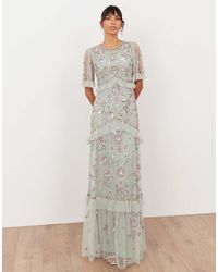 Maya - Embellished Short Sleeve Spot Mesh Maxi Dress - Lyst