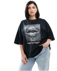 ASOS - Asos Design Curve Boyfriend T-shirt With Silver Lips Graphic - Lyst