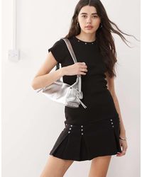 The Ragged Priest - Ribbed Jersey T-shirt Dress With Silver Eyelet Detailing - Lyst