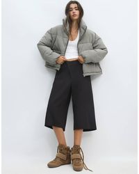 Stradivarius - Cropped Geruite Gewatteerde Jack Met Hoge Hals - Lyst