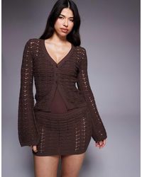 The Frolic - Exclusive Cotton Blend Crochet Knit Split Front Flare Sleeve Beach Top Co-ord - Lyst