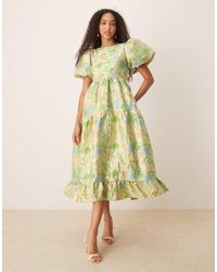 Sister Jane - Dream Pasque Flower Jacquard Midi Dress Light Green And - Lyst