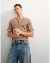 TOPMAN - Slim Fit Rib Henley T-shirt - Lyst