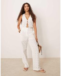 Mango - Broek Van Co-Ord Set Van Katoen Met Rechte Pijpen En Broderiedetail - Lyst