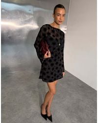 Never Fully Dressed - Flocked Mesh Boat Neck Bell Sleeve Mini Dress - Lyst