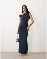 Vesper - Bengaline Asymmetric Off Shoulder Ruched Front Maxi Dresss - Lyst