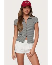 Edikted - Beau Striped Ribbed Button Up Top - Lyst