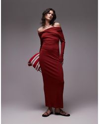 TOPSHOP - Bardot Twist Detail Long Sleeve Maxi Dress - Lyst