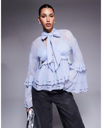 ASOS - Pearl Embellished Chiffon exaggerated Blouse - Lyst