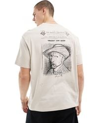 Bershka - T-shirt coupe carrée à imprimé van gogh - beige - Lyst
