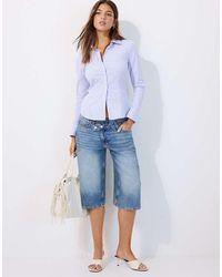 Stradivarius - Camicia Basic Aderente A Righe Azzurro Cielo - Lyst