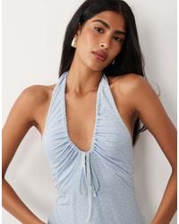 ASOS - Printed Mesh U Scoop Ruched Halter Neck Top - Lyst