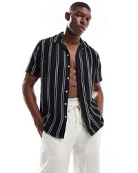 Only & Sons - Camisa Azul Marino A Rayas Con Cuello De Solapas De Tejido Texturizado De - Lyst