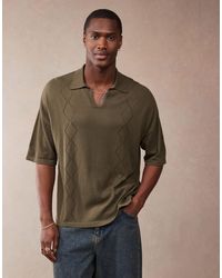 ASOS - Relaxed Knitted Notch Neck Polo With Pointelle Pattern - Lyst