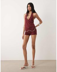 Motel - Nissa Mini Shorts Wtih Pearl Detail - Lyst