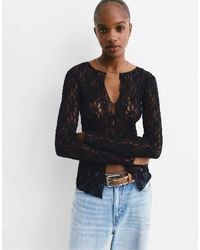 Pull&Bear - T-Shirt A Maniche Lunghe Nera - Lyst