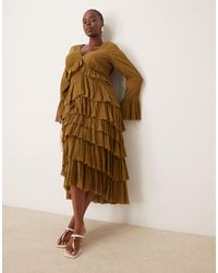 ASOS - Asos Design Curve V-neck Maxi Dress With Tiered Skirt And Lace Detail - Lyst