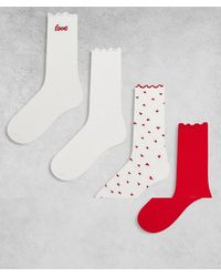 Lindex - Pack De 4 Pares De Calcetines Blanco Hueso Y Rojos Con Bordes Ondulados Y Estampado De San Valentín De - Lyst