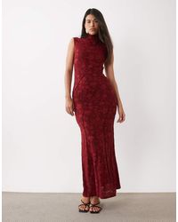 ASOS - Floral Devore Exposed Seam Maxi With High Neck And Cap Sleeve Detail - Lyst
