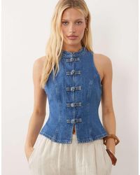 ASOS - Mandarin Collar Denim Top - Lyst