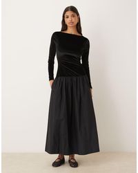 ASOS - Hybride Fluwelen Maxi Jurk Met Rok Van Popeline - Lyst