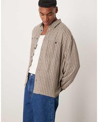 ASOS - Camicia Squadrata Oversize A Righe Di Colore Neutro Rétro - Lyst
