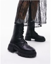 TOPSHOP - Wide Fit Lydia Chunky Lace Up Boots - Lyst
