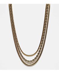 Neck On The Line - Set Van 3 Vergulde Gelaagde Kettingen Van Roestvrij Staal - Lyst