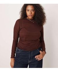 ASOS - Top Marrón Chocolate Semitransparente De Manga Larga Con Cuello Alto De Malla De Asos Design Curve - Lyst