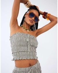 River Island - Top A Cuadros Vichy Verdes Fruncido Con Escote Palabra De Honor De (Parte De Un Conjunto) - Lyst