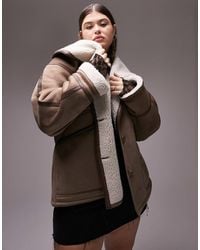 TOPSHOP - Curve Faux Shearling Oversized Car Coat - Lyst