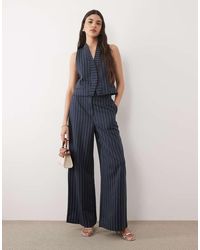 River Island - Pinstripe Wide Leg Tailored Pants - Lyst
