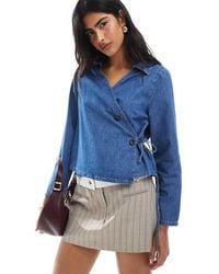 ASOS - Wrap Tie Detail Denim Shirt Co-Ord With Cinch Waist - Lyst