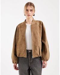 ASOS - Bubble Hem Faux Suede Bomber Jacket - Lyst